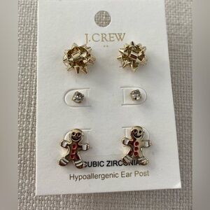 J Crew 3 Pairs of Festive Winter Theme Earrings. NWT
